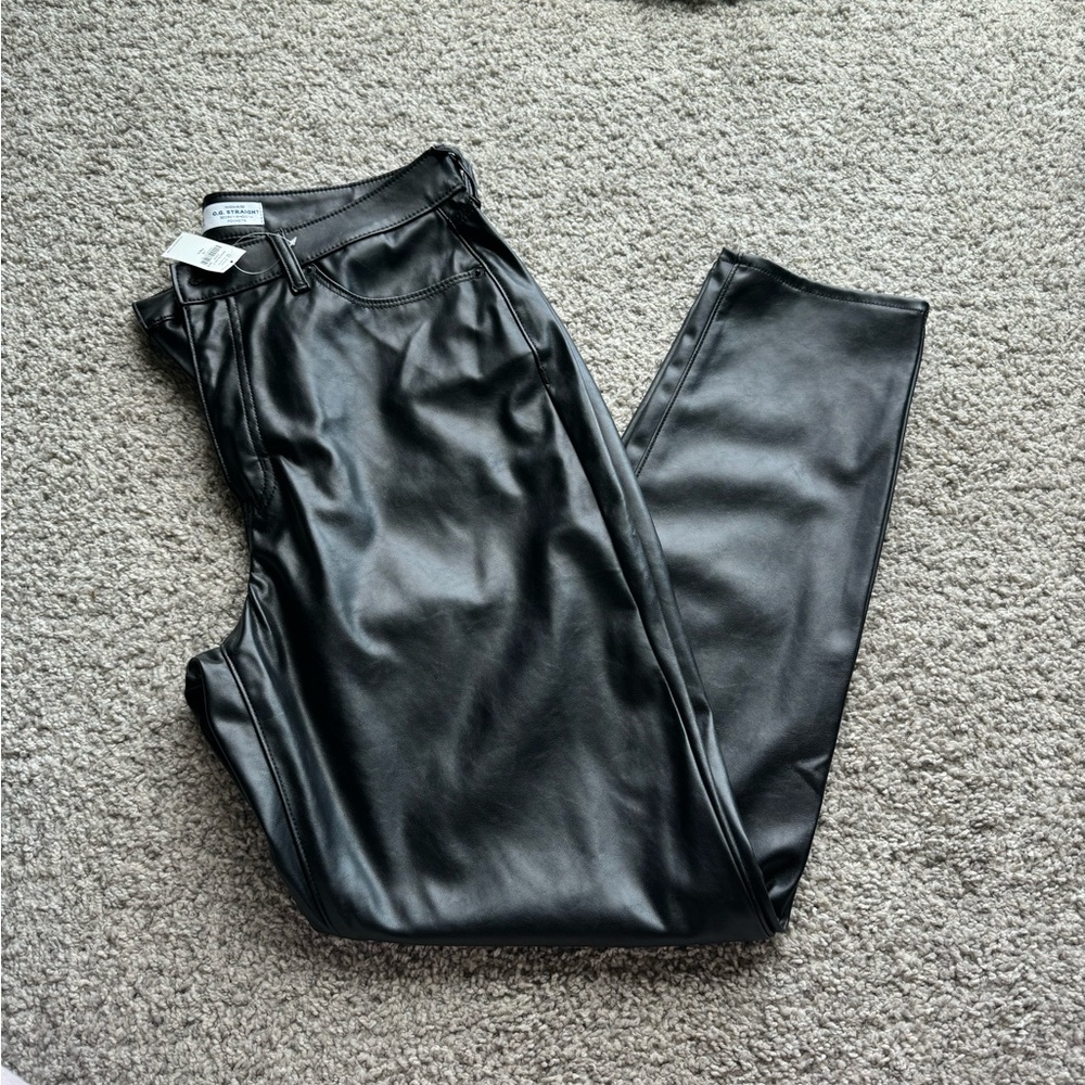 New! Old navy black leather pants size 14 tall high-rise OG straight